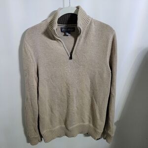 Eddie Bauer Quarter Zip 100% Cotton Knit Tan Sweater Men’s, Size S